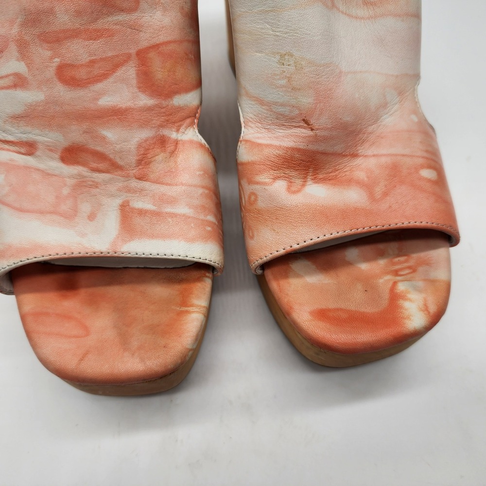 Charlotte Stone Nina Marbled Leather Platform Sandals Women's 9 Orange Wood Heel - Picture 4 of 13